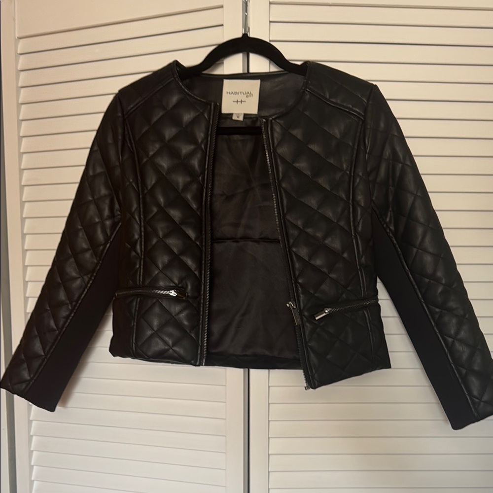 Black Quilted Faux Leather Jacket